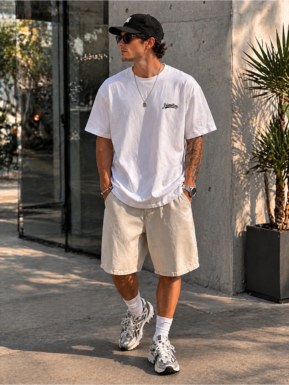 Classic Summer Style Primitive Skate T-Shirt White mens L sz